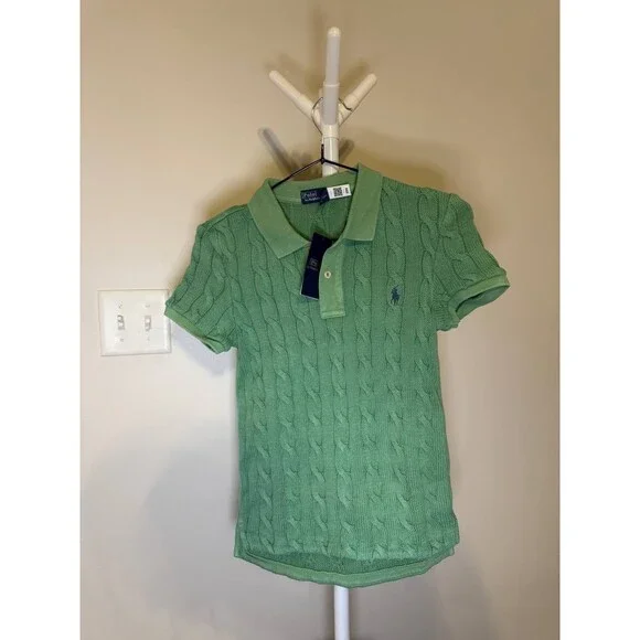 Polo Ralph Lauren Cable‑Knit Short‑Sleeve Polo Shirt – Mint– S